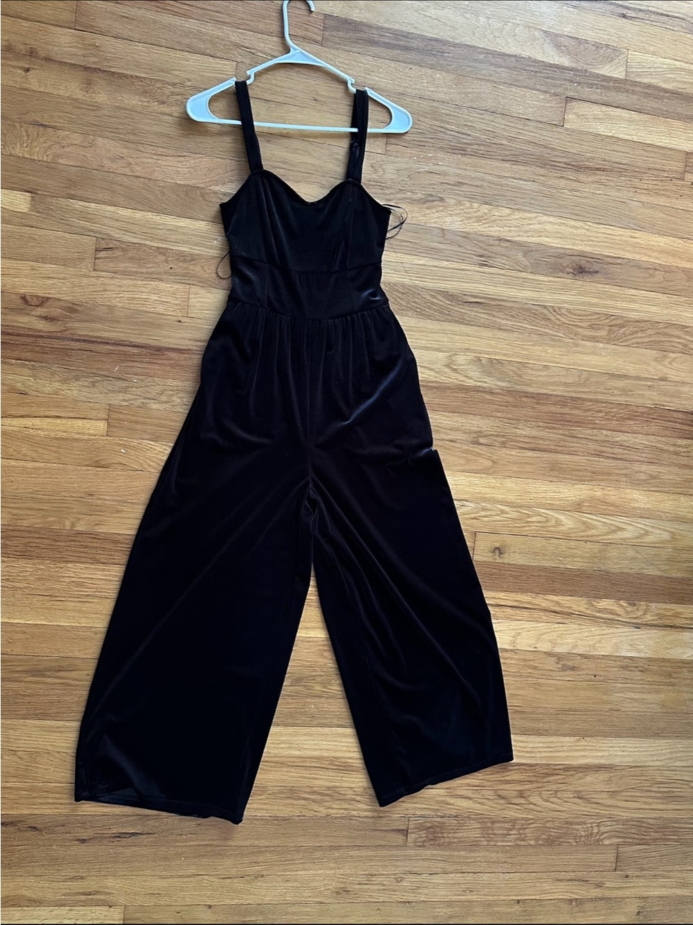 Old Navy Black Velvet Maxi Jumpsuit with Sweetheart Neckline